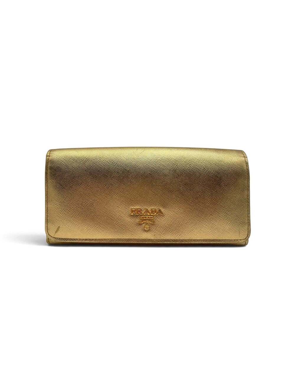 Prada Metallic Gold Saffiano Leather Continental Wallet